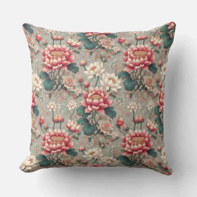 Coussin Élégante Chinoiserie Lotus (Recto)
