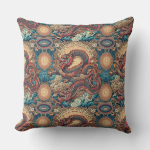 Coussin Élégante Chinoiserie Mandala avec Dragon
