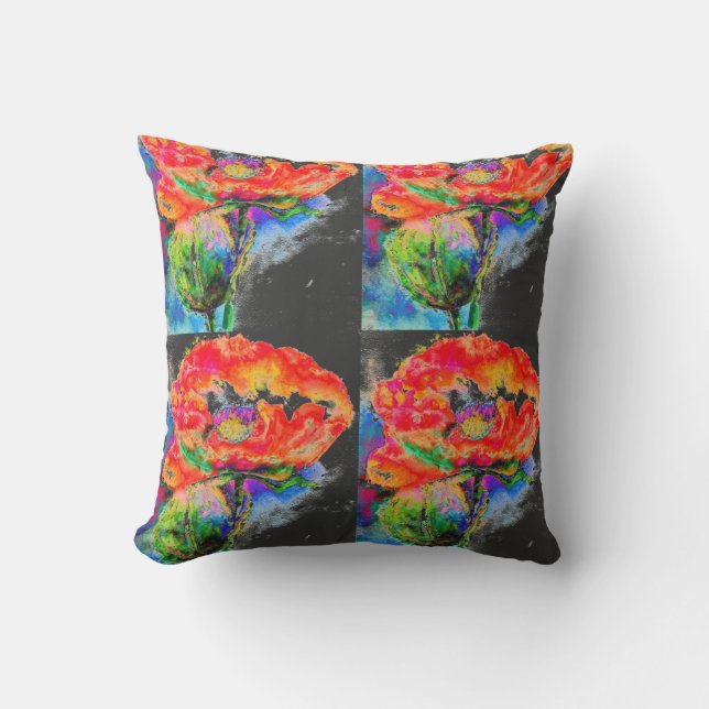 Coussin Elégante couleur abstraite rouge florale noir (Recto)
