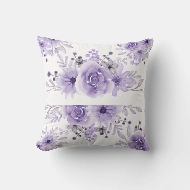 Coussin Elégante couleur d'eau florale de lavande violette (Recto)