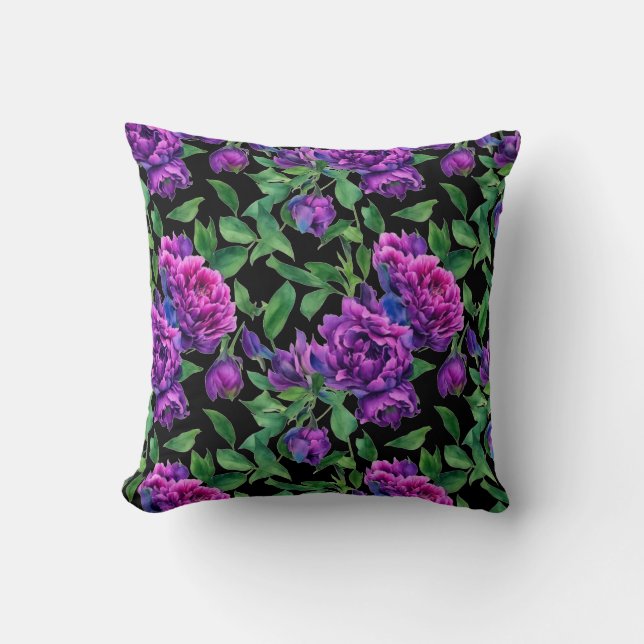 Coussin Élégante couleur magenta violet fleurs (Recto)