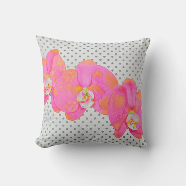 Coussin Elégante couleur rose rétro orchidées pois (Recto)
