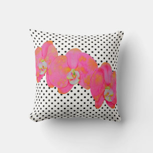 Coussin Elégante couleur rose rétro orchidées pois