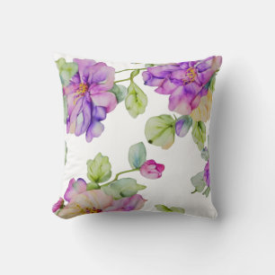 Coussin Elégante couleur rose violet aquarelle florale