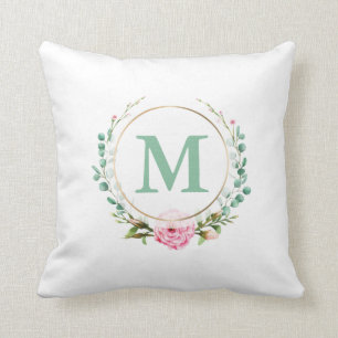 Coussin Élégante couronne de fleurs de rose rose avec vo
