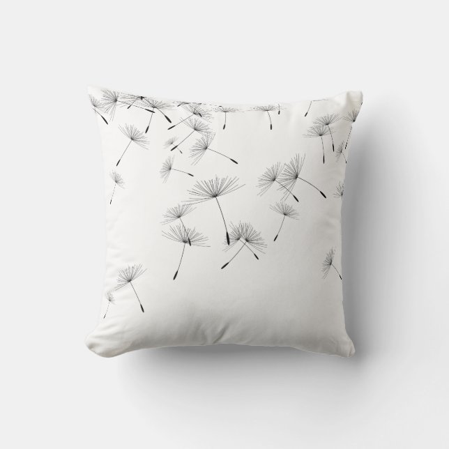 COUSSIN ÉLÉGANTE COUSSÉE DE DANDELION BLANC NOIR TOMBANT (Recto)
