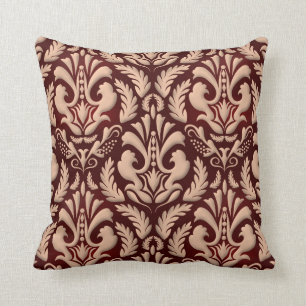 Coussin Elégante crème vintage damassée florale bordeaux