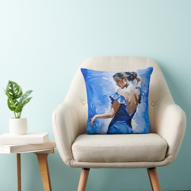 Coussin Élégante Danseuse Espagnole Flamenco Lady En Bleu (Chaise)