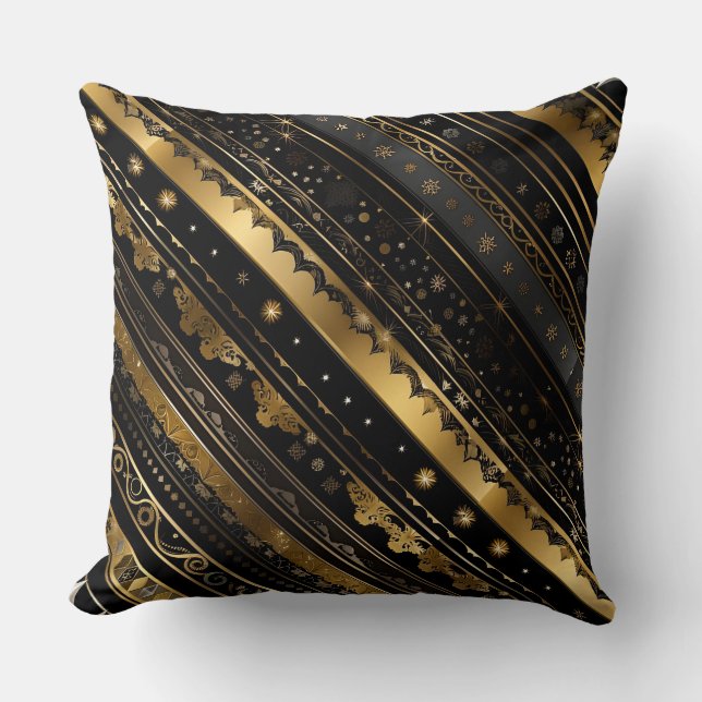 Coussin Élégante Diagonale Noir Et Or (Recto)
