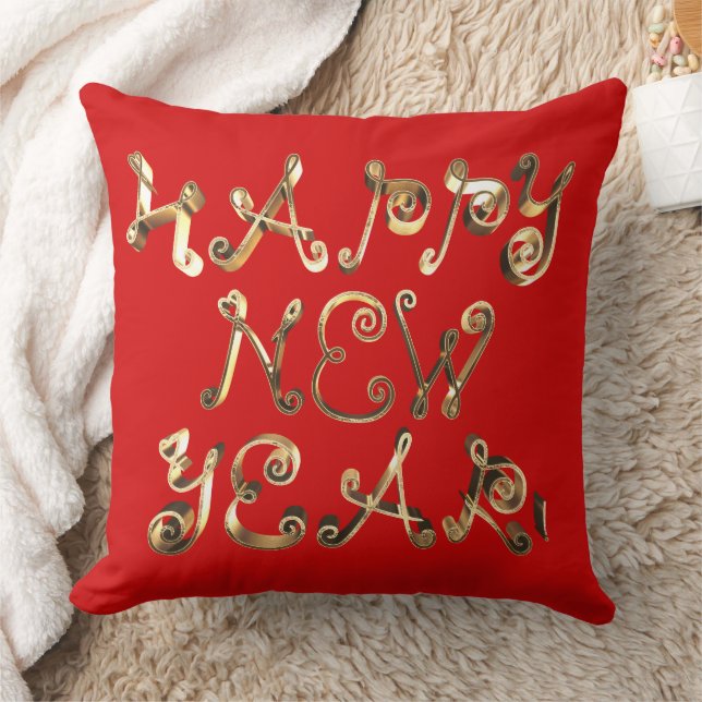 Coussin Élégante écriture manuscrite rouge et or Bonne ann (Couverture)