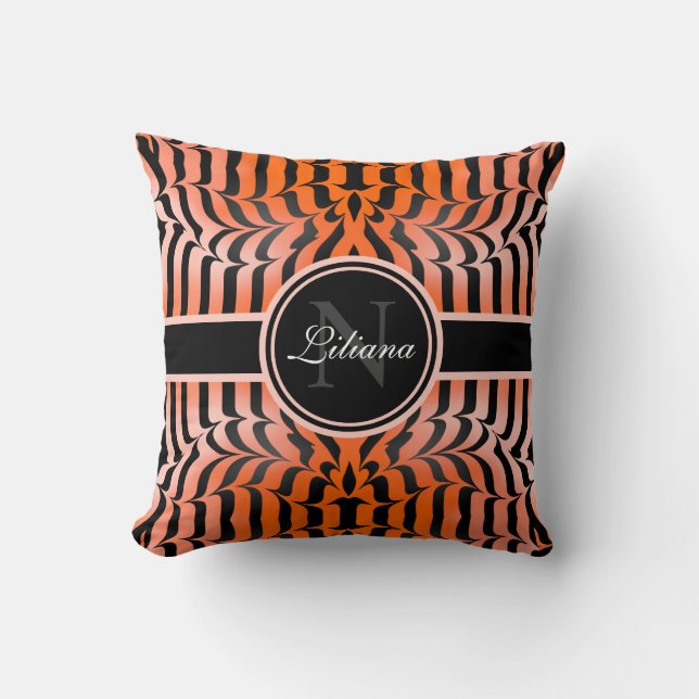 Coussin Elégante esthétique Peau de tigre orange et noir (Recto)
