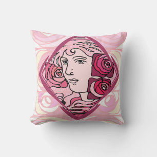 Coussin Élégante femme Rose Art Nouveau