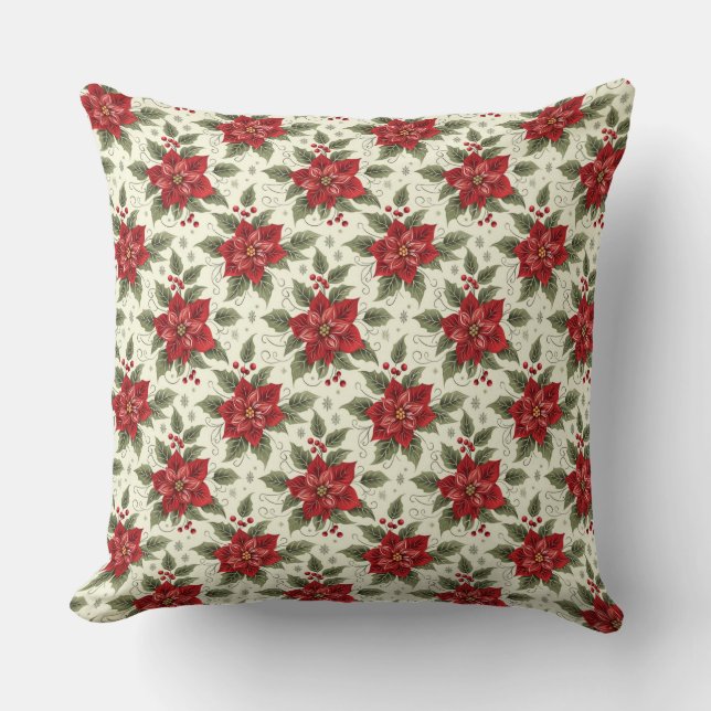 Coussin Élégante fête de Noël Poinsettia Throw PIllow (Recto)