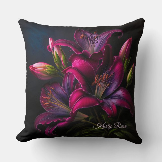 Coussin Élégante fleur de lys rouge fuchsia de Bourgogne (Recto)