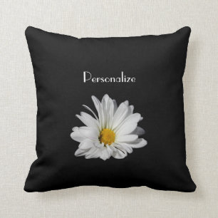 Coussin Élégante Fleur de marguerite blanche avec nom