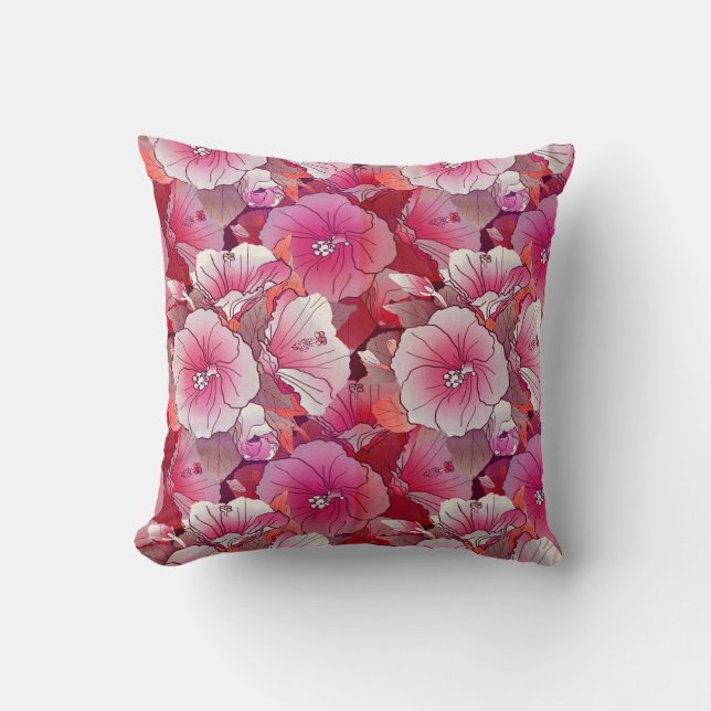 Coussin Élégante Fleur D'Hibiscus Rose Et Blanc Tropical (Recto)