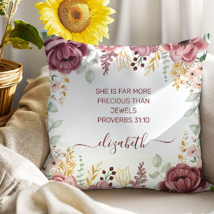 Coussin Élégante fleur rose pastel Proverbes 31 femme