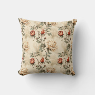 Coussin Elégante Fleur Rose Vintage Fleur Beige Floral Des