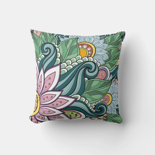 Coussin Élégante Fleurs Blanches Rose Verte Et Fleurs (Recto)