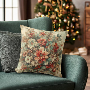Coussin Elégante Fleurs de Noël Vintage