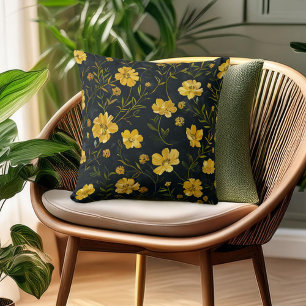 Coussin Élégante Fleurs de tasse à beurre jaune