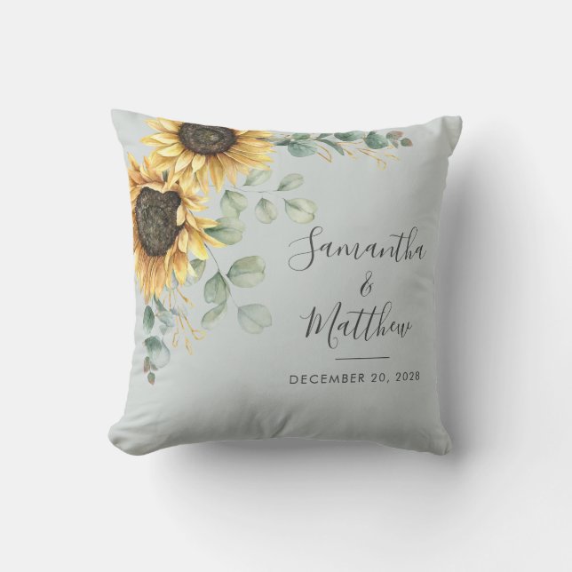 Coussin Élégante flore de tournesol et d'eucalyptus (Recto)