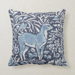 Coussin Elégante Forêt Bleue Blanc Cerfs Oiseaux Bois Art