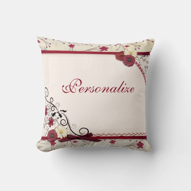 Coussin Elégante frontière romantique rouge florale Person