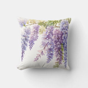 Coussin Elégante glycine d'aquarelle violette bleu floral