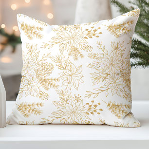 Coussin Élégante Gold Line Art Noël Floral
