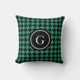 Coussin Elégante houndstooth verte tendance avec monogramm