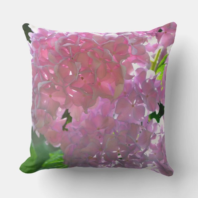 Coussin Élégante Hydrangée rose, fleurs roses (Recto)