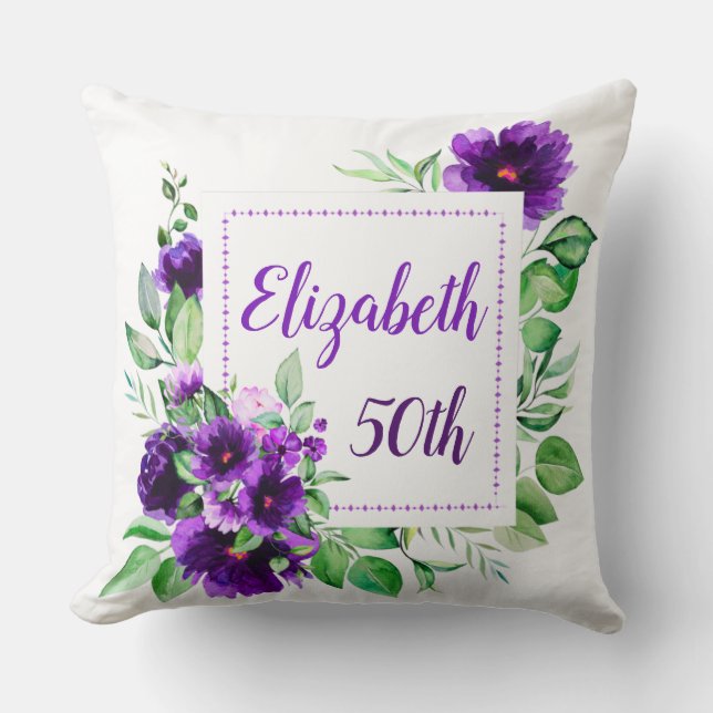 Coussin Élégante Lavande violette Florale 50e anniversaire (Recto)