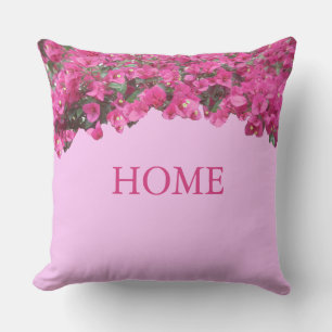Coussin Élégante Maison Fleurs Tropicales sur Fond Rose