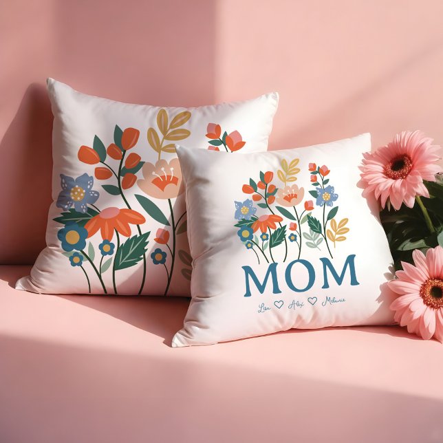 Coussin Élégante Maman Fleurs Florales Personnalisée (Elegant Mom Floral Flowers Personalized Throw Pillow)
