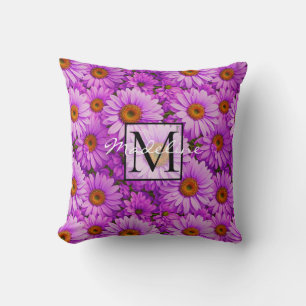 Coussin Élégante marguerite florale magenta rose foncé