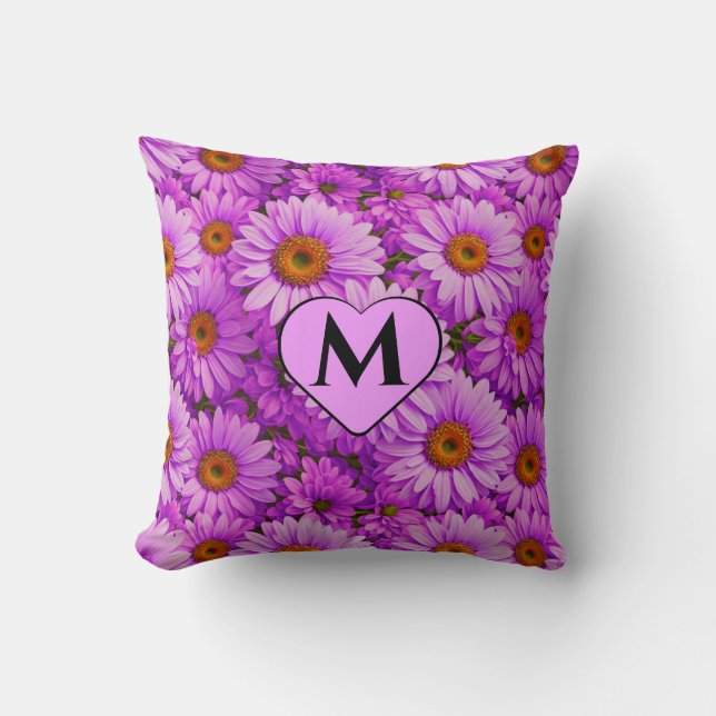 Coussin Élégante marguerite florale magenta rose foncé (Recto)