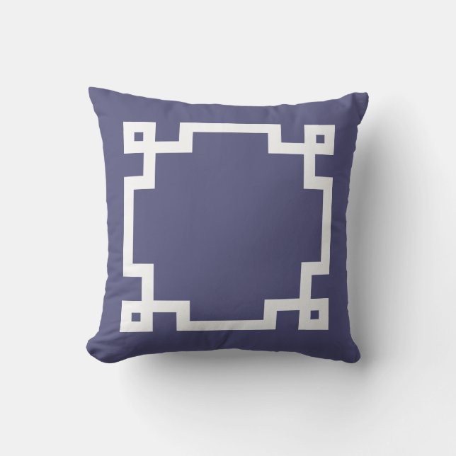 Coussin Elégante Marine Bleu Blanc Clé grecque (Recto)