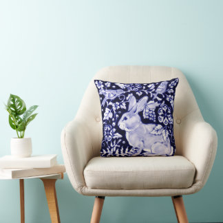 Coussin Elégante Marine Bleu Lapin Oiseaux de lapin Dedham