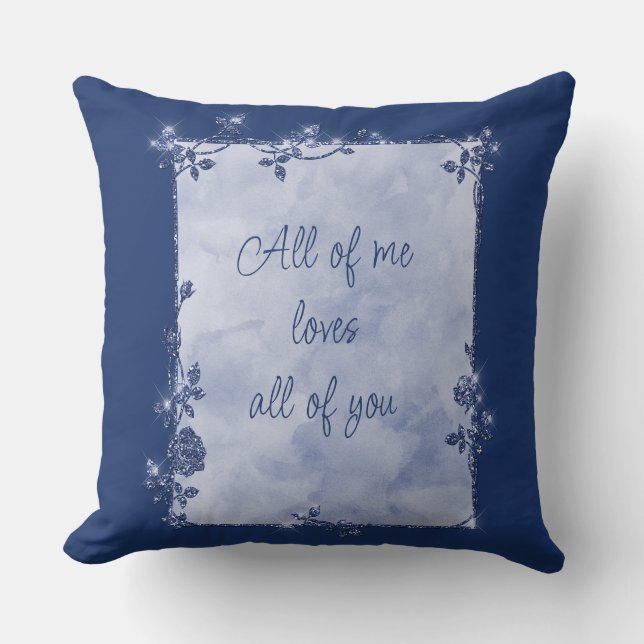 Coussin Elégante Marine Blue Sparkle Frame Valentine (Recto)