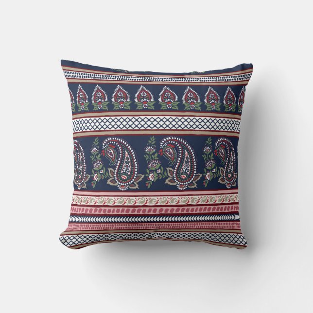 Coussin Elégante Marine Paisley : Conception des frontière (Recto)