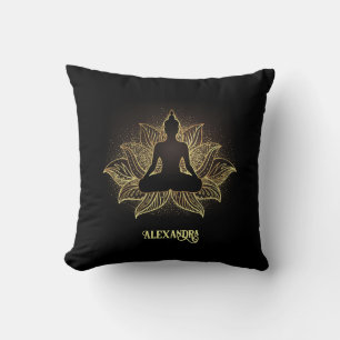 Coussin Elégante méditation de Lotus, Bouddha d'or noir