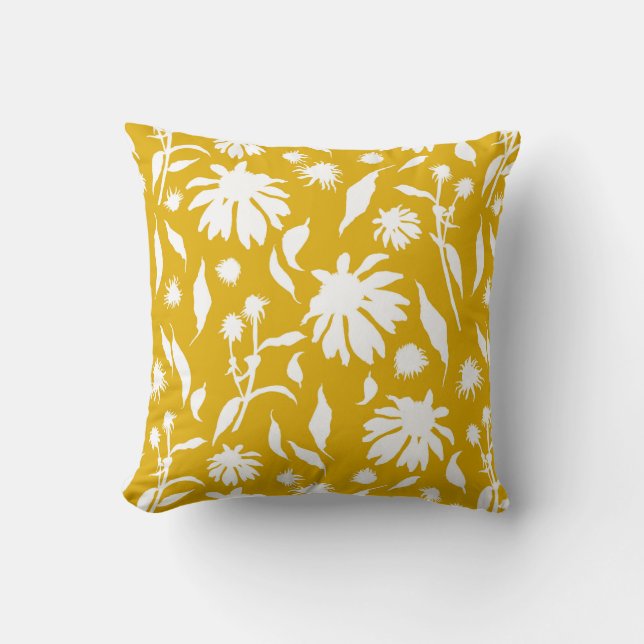 Coussin Elégante Moustard Jaune Echinacea Cone Fleurs (Recto)