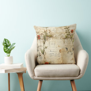 Coussin Élégante Note d'Amour Florale Vintage