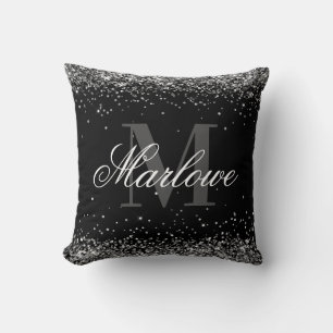 Coussin Elégante Parties scintillant Argent Noir Blanc Mon