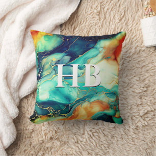 Coussin Elégante parties scintillant en marbre orange turq