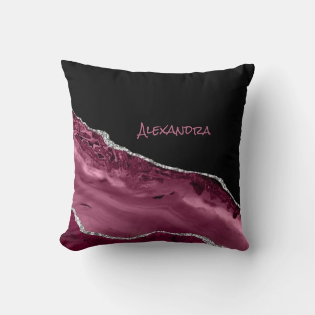 Coussin Élégante Parties scintillant Magenta Rose Noir (Recto)