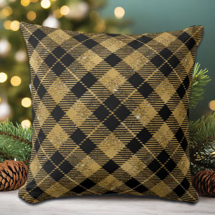 Coussin Elégante Parties scintillant Tartan Black Gold