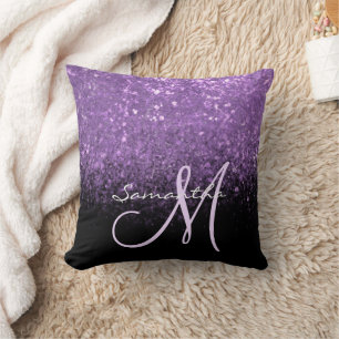 Coussin Élégante Parties scintillant violet de monogramme