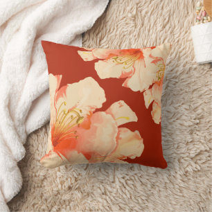Coussin Elégante Pêche Florale Orange